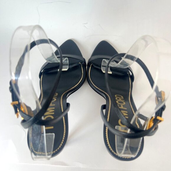 Tom Ford Padlock Naked Pointy Toe Black Leather Sandals Size 37.5 US7.5 - Picture 14 of 15
